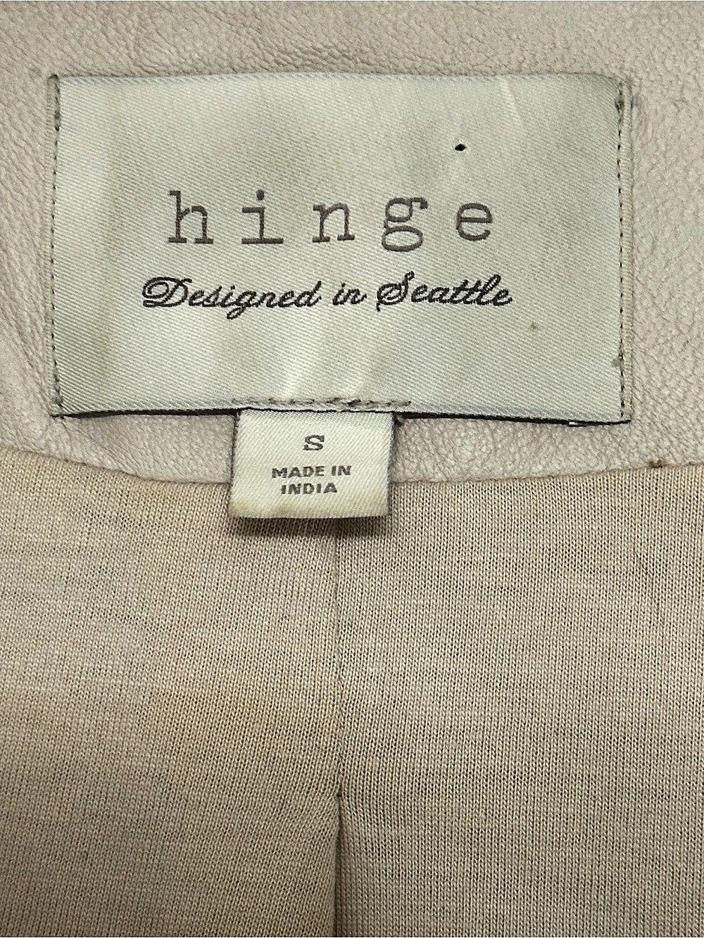 Hinge Ruffle Trim Leather Jacket Beige Small - Picture 4 of 8